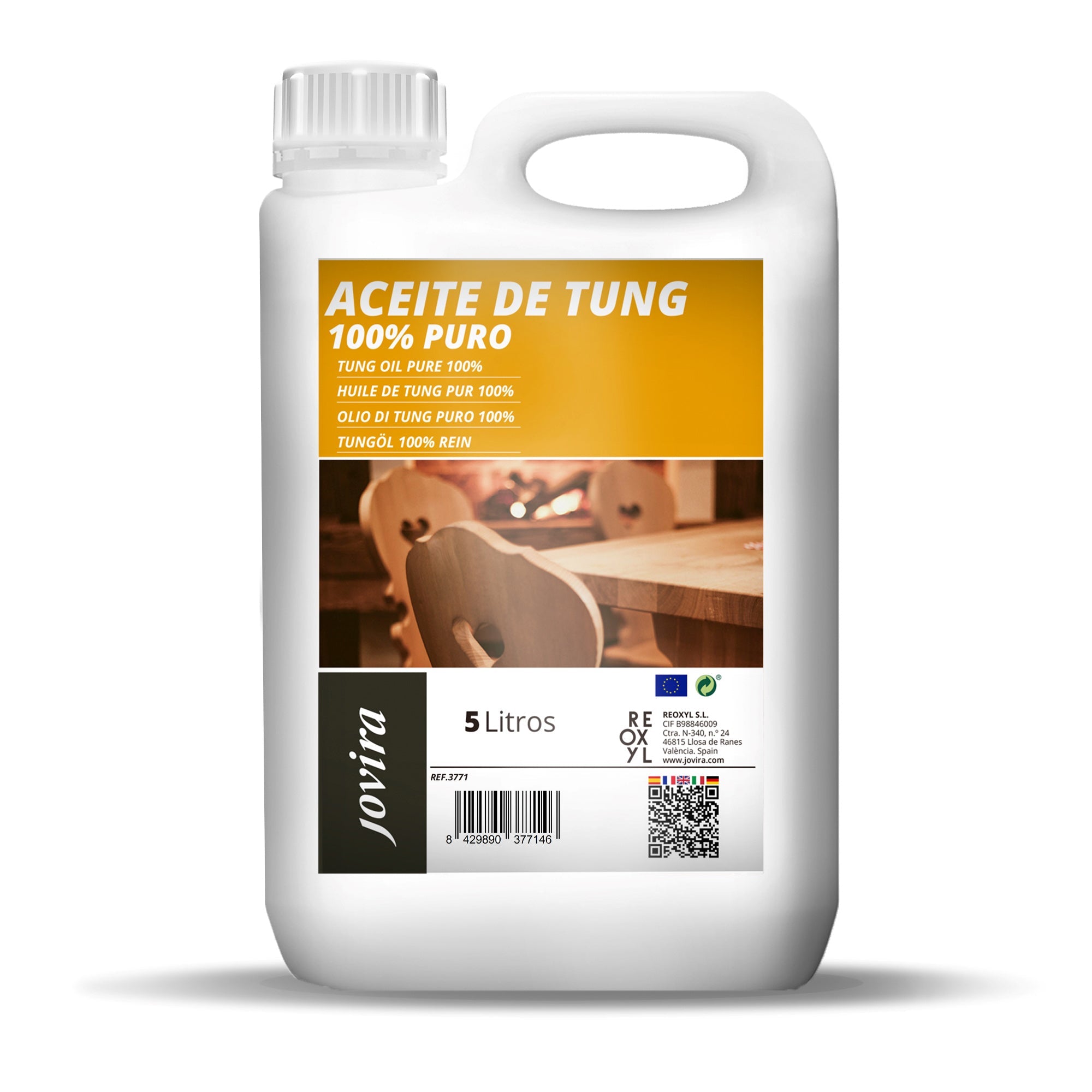 Aceite de Tung (100% Puro). Indicado para tratar la madera, protegiendola del sol y lluvia. Evita la entrada de humedades.