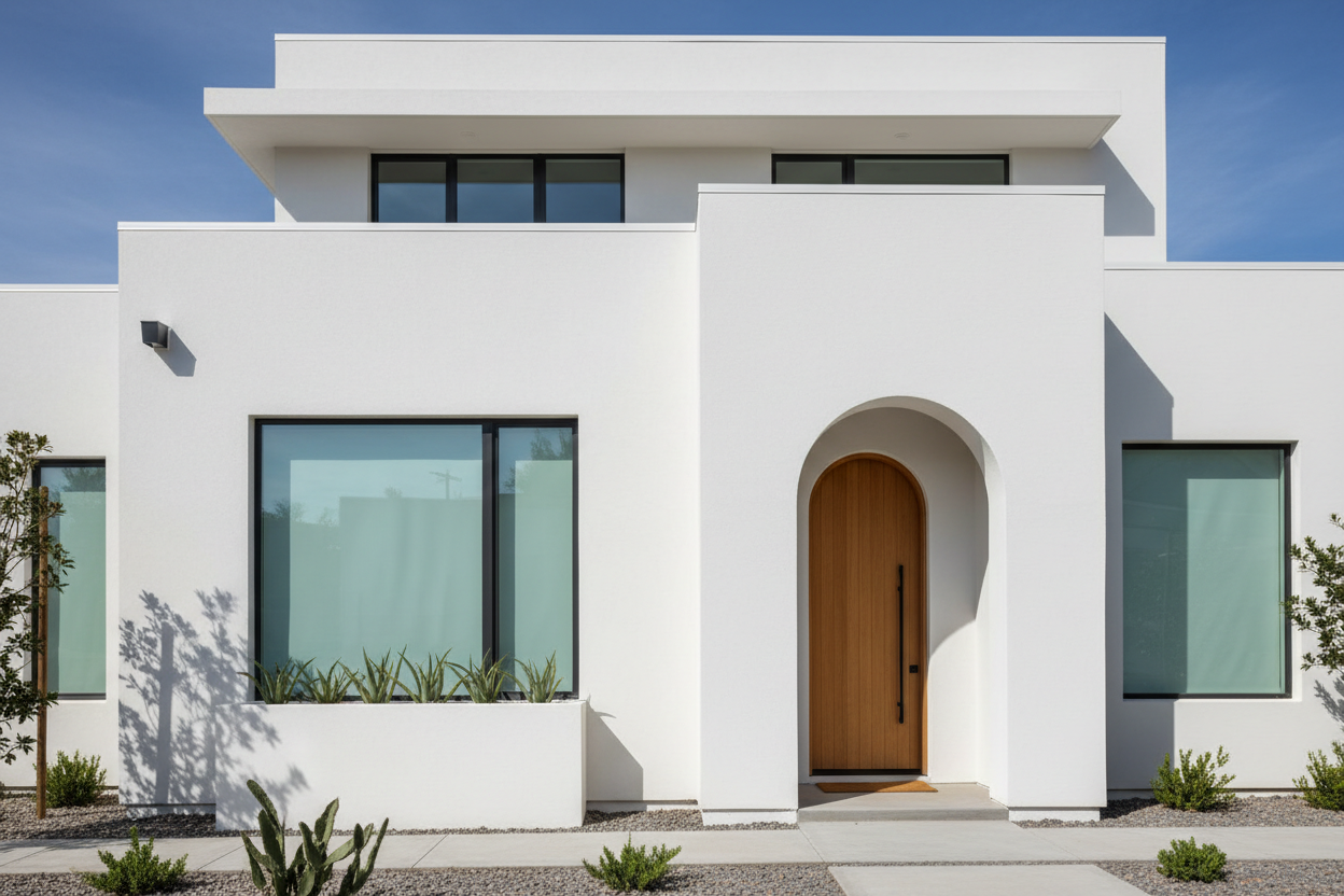 hazme una fachada de una casa con una pintura mate antimoho 