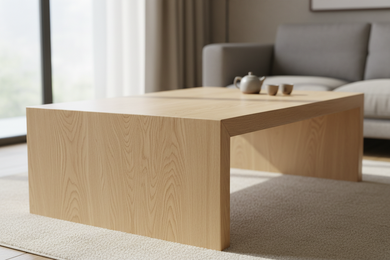 hazme una mesa de centro de madera con acabado aceite linaza incoloro