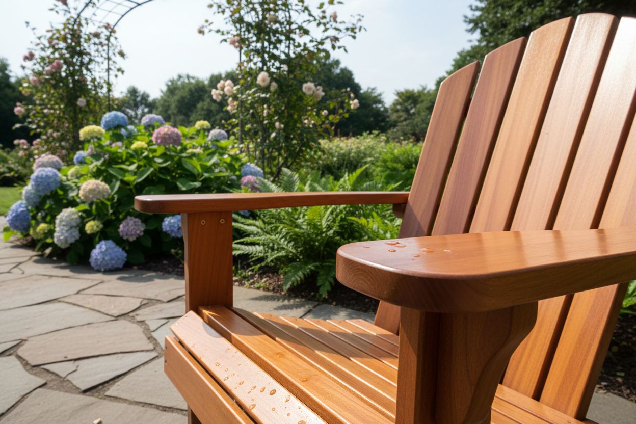 hazme una silla de madera en el exterior con esta descripcion en su acabado Emulsión acuosa a base de siliconas liquidas, que se utiliza como protección de la madera, evitando los efectos de la humedad que pueden provocar pudrición y descomposición
