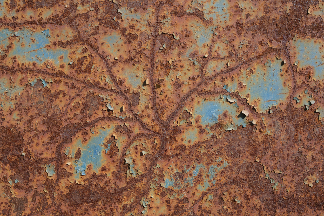 hazzme una imagen de una superficie de un material en oxido, gastado, y oxidado